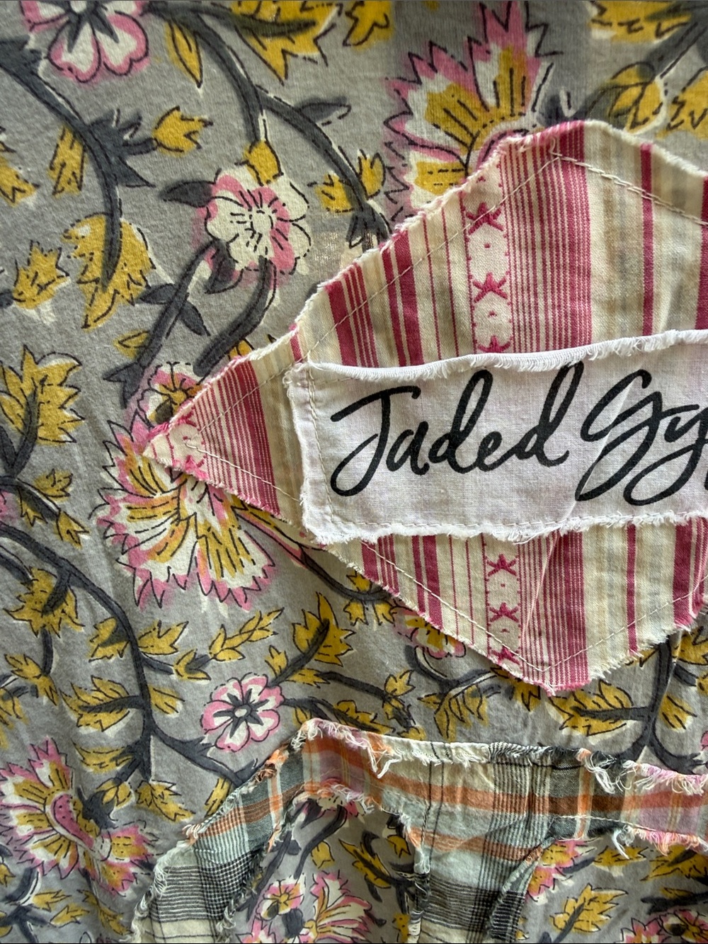 Gypsy Floral Crochet-Trim Patchwork Cardigan Jacket - Gray & Pink - Picture 3 of 4